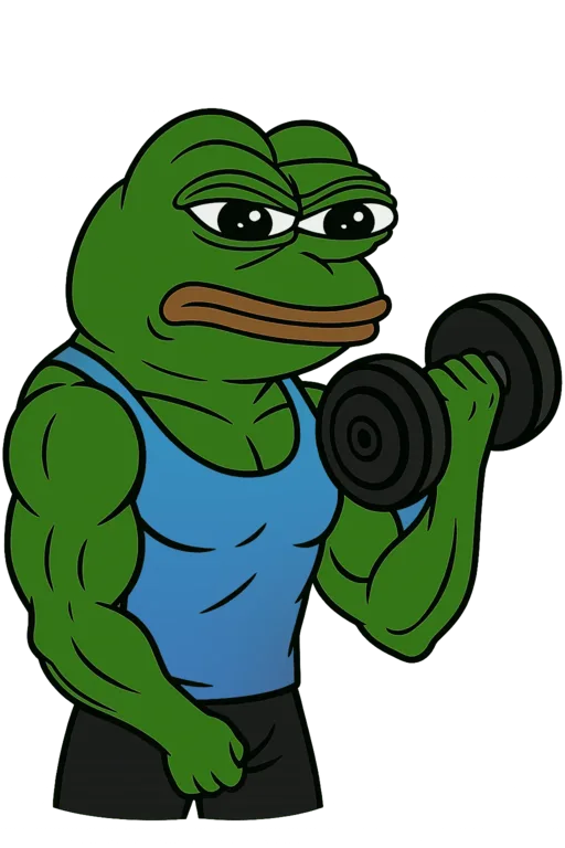 Sigma Pepe, the SigmaGains mascot, curling a dumbbell